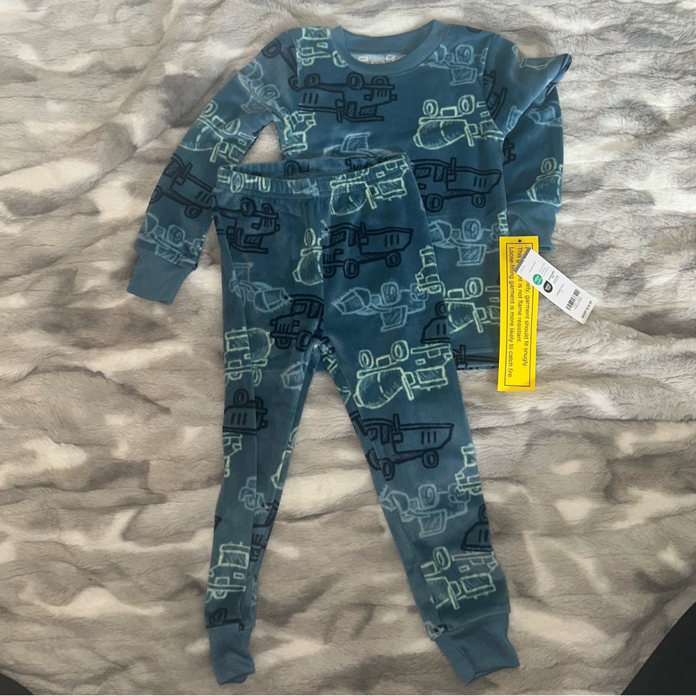 Carter's Blue and Green Big Trucks Print 2 Piece Pajamas